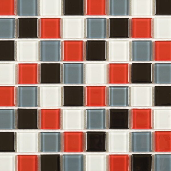 Mosaic Glass White, Grey, Red, Black Mix Tile Sample