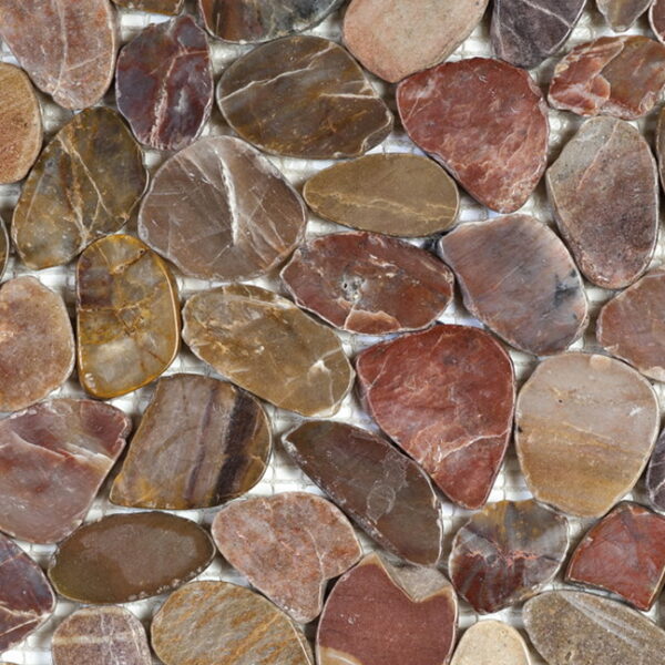 Mosaic Pebble Brown Sliced Polished Tile Sample