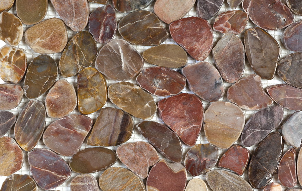Mosaic Pebble Brown Sliced Polished Tile Sample