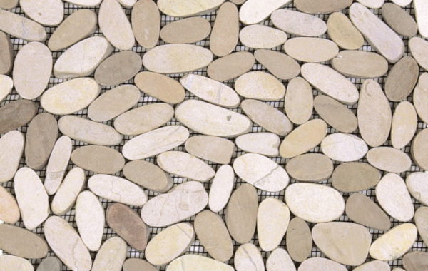 Mosaic Pebble White Beige Sliced Tile Sample