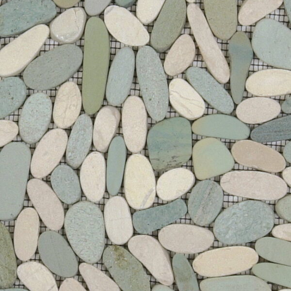 Mosaic Pebble White Green Sliced Tile Sample