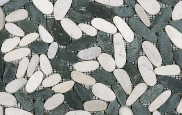 Mosaic Pebble White Black Sliced Tile Sample