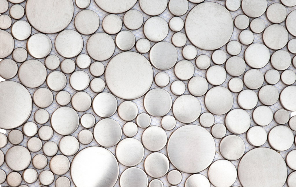 Mosaic Metal BRUSHED SILVER PENNY ROUND Tile Sample